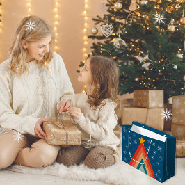 ミニマリストレッド&ブルーレトロGroovyクリスマスツリー ラージペーパーバッグ