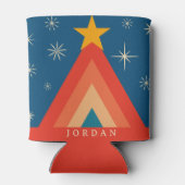 ミニマリストレッド&ブルーレトロGroovyクリスマスツリー 缶クーラー (裏面)