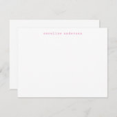 ミニマリストレトロタイプライターフォントパーソナライズされたピンク ノートカード (正面/裏面)