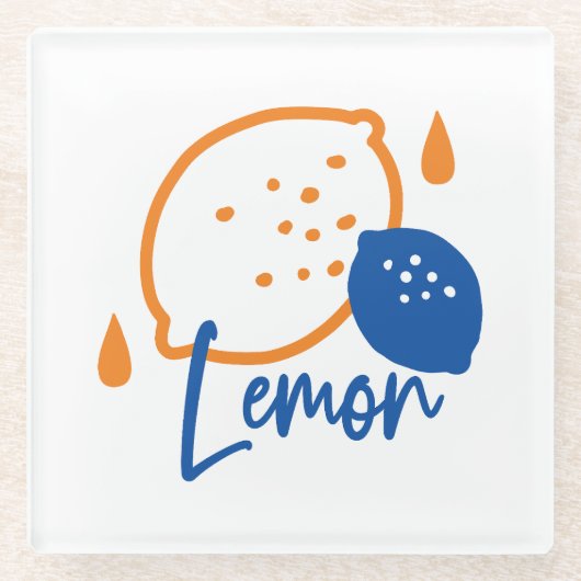 ミニマリストレモンラインアートモダン – 柑橘類フルーツ ガラスコースター (正面)