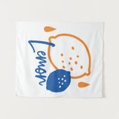 ミニマリストレモンラインアートモダン – 柑橘類フルーツ タペストリー (正面(横))