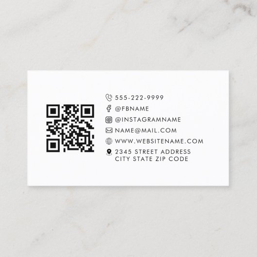 ミニマリストロゴQRコードソーシャルメディアアイコン 名刺 (裏面)