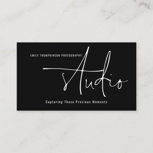 ミニマリストロゴQRコード写真スタジオブラック 名刺 (正面)