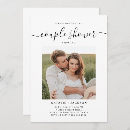 ミニマリストロマンチックカップルのシャワー招待状 招待状 (正面/裏面)