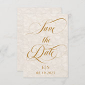 ミニマリストロマンティックベージュ金ゴールドフローラ セーブザデート (正面/裏面)