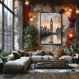 ミニマリストロンドンスカイライン – ソフトトーンブリティッシュアート ポスター