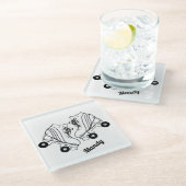 ミニマリストローラスケートスケッチ名前をカスタムする ガラスコースター (アングル)