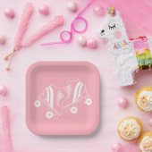 ミニマリストローラースケートスケートで滑るピンク ペーパープレート (パーティー)