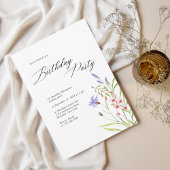 ミニマリストワイルドフラワーウォーターカラー大人誕生日 招待状