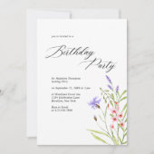 ミニマリストワイルドフラワーウォーターカラー大人誕生日 招待状 (正面)