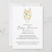 ミニマリストワイルドフラワーオレンジ色の赤ちゃんシャワー 招待状 (正面)