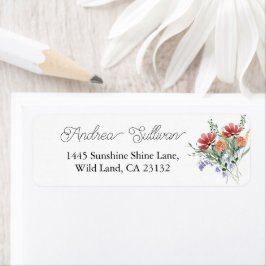 ミニマリストワイルドフラワーダークピンク差出人住所 ラベル