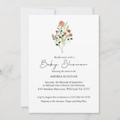 ミニマリストワイルドフラワーピーチ赤ちゃんシャワー 招待状 (正面)