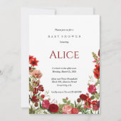 ミニマリストワイルドフラワーベビーシャワー招待状赤 招待状 (正面)