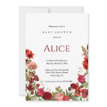 ミニマリストワイルドフラワーベビーシャワー招待状赤