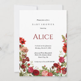 ミニマリストワイルドフラワーベビーシャワー招待状赤 招待状