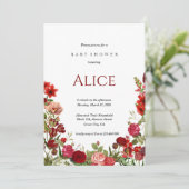 ミニマリストワイルドフラワーベビーシャワー招待状赤 招待状 (スタンド正面)