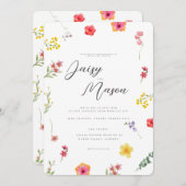 ミニマリストワイルドフラワー春ボ結婚タニカルQR 招待状 (正面/裏面)