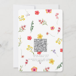 ミニマリストワイルドフラワー春ボ結婚タニカルQR 招待状