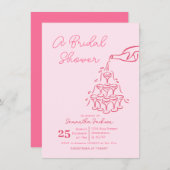 ミニマリストワインピンクブライダルシャワーボウ 招待状 (正面/裏面)