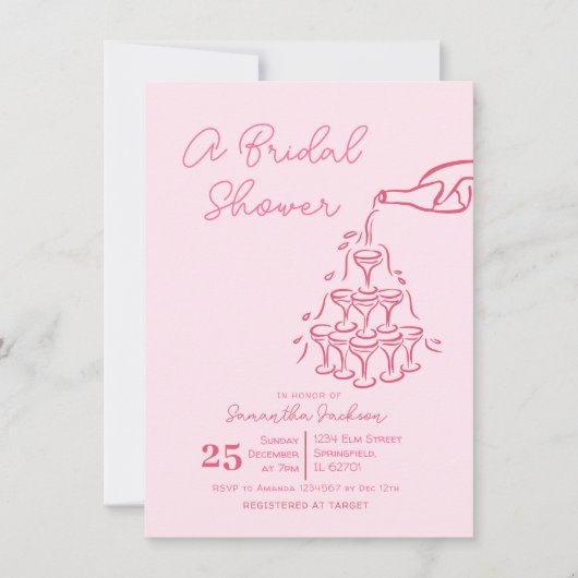 ミニマリストワインピンクブライダルシャワーボウ 招待状 (正面)