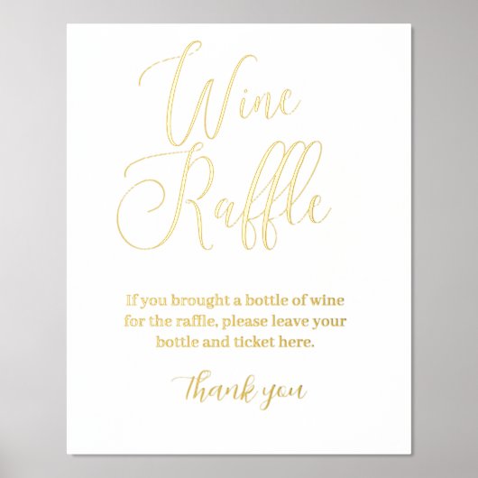 ミニマリストワインラッフルブライダルシャワーゲームサイン 箔ポスター (正面)
