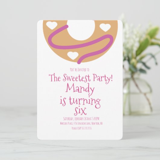 ミニマリストヴァレンティーンズデイドーナツハート誕生日 招待状 (スタンド正面)