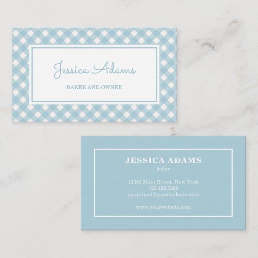 ミニマリストヴィンテージブルーパステルプレイドパターン 名刺 (正面/裏面)