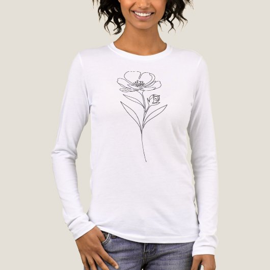 ミニマリスト一筆描きの花のイラスト トライブレンドTシャツ (正面)