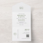 ミニマリスト予算オリーブグリーンQRコード |写真 オールインワン招待状 (内側)