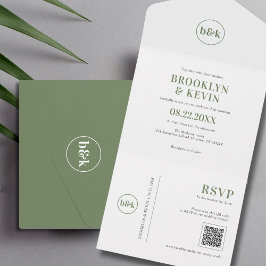 ミニマリスト予算オリーブグリーンQRコード |写真 オールインワン招待状