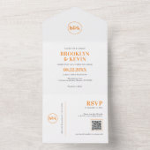 ミニマリスト予算オレンジ色QRコード |写真 オールインワン招待状 (内側)