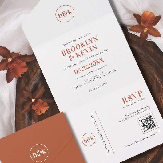 ミニマリスト予算テラコッタサビQRコード | フォト オールインワン招待状