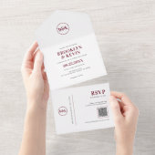 ミニマリスト予算バーガンディーレッドQRコード |写真 オールインワン招待状 (貼ってはがせる)