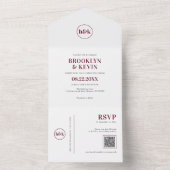 ミニマリスト予算バーガンディーレッドQRコード |写真 オールインワン招待状 (内側)