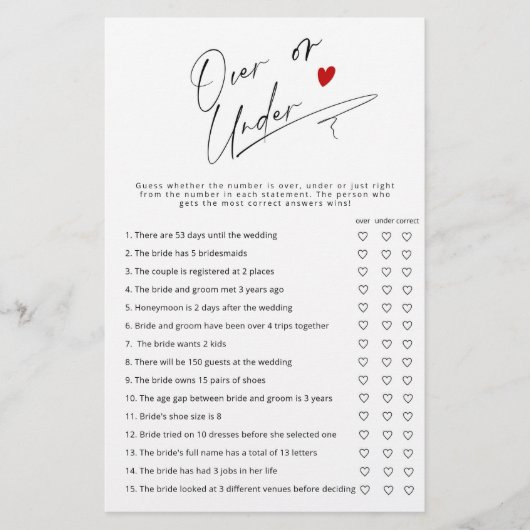 ミニマリスト以上またはブライダルシャワーゲーム (正面)