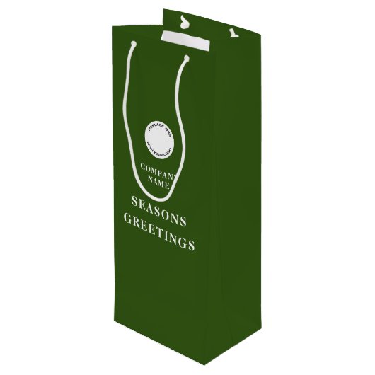 ミニマリスト企業ロゴ名 メリークリスマス グリーン ワインギフトバッグ (裏面アングル)