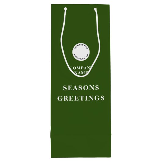 ミニマリスト企業ロゴ名 メリークリスマス グリーン ワインギフトバッグ (裏面)