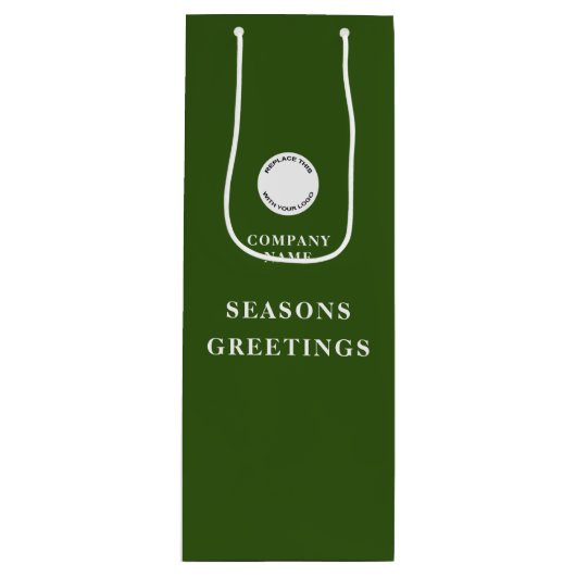 ミニマリスト企業ロゴ名 メリークリスマス グリーン ワインギフトバッグ (正面)