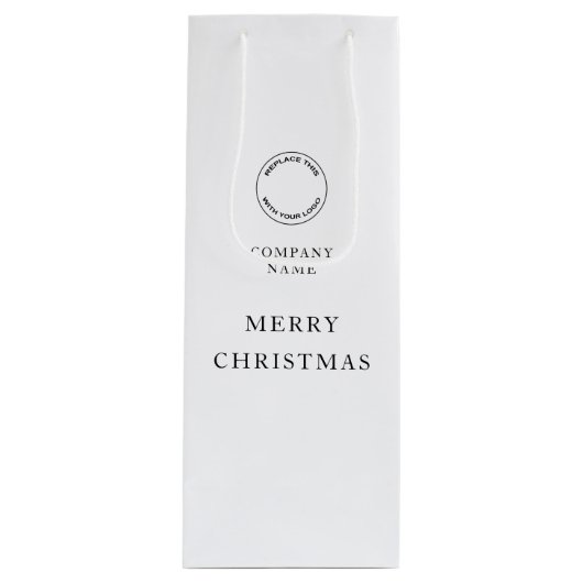 ミニマリスト企業ロゴ名 メリークリスマス ホワイト ワインギフトバッグ (正面)