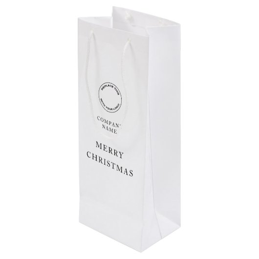 ミニマリスト会社ロゴ名メリークリスマスホワイト ワインギフトバッグ (裏面アングル)