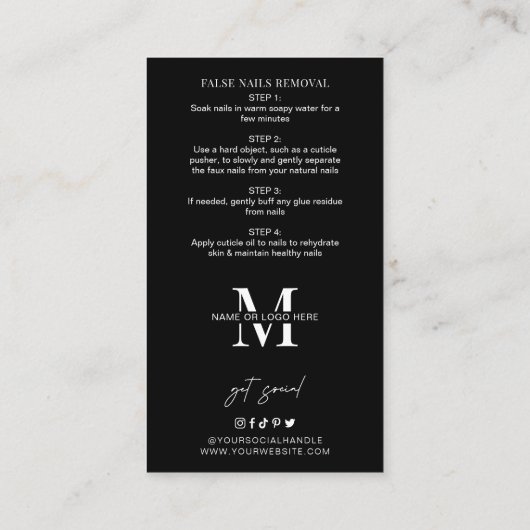 ミニマリスト偽爪、 ネイル気におよびアプリケーションガイド 名刺 (裏面)