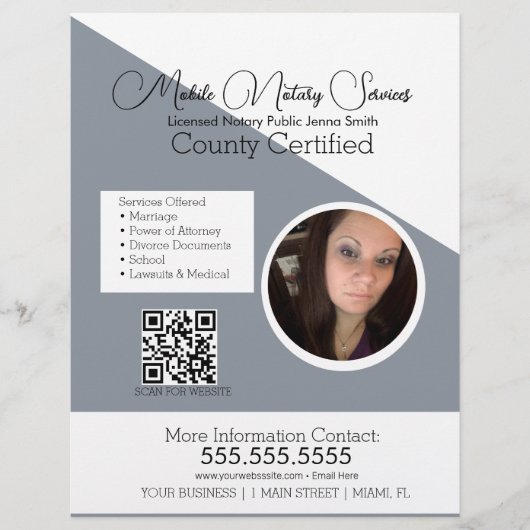 ミニマリスト公証人モバイルサービスフォトQRフライヤーB チラシ (正面)
