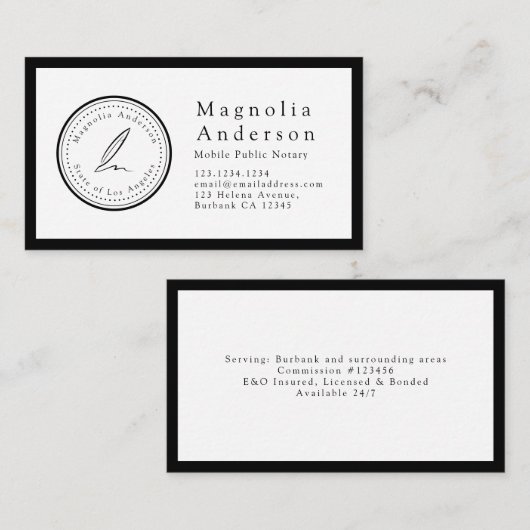 ミニマリスト公証人ローン署名スタンプのビジネスカー 名刺 (正面/裏面)