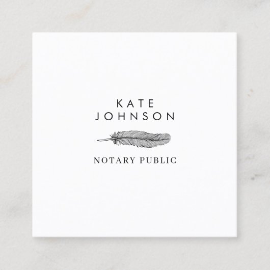 ミニマリスト公証人署名エージェントの羽毛クイルのロゴ スクエア名刺 (正面)