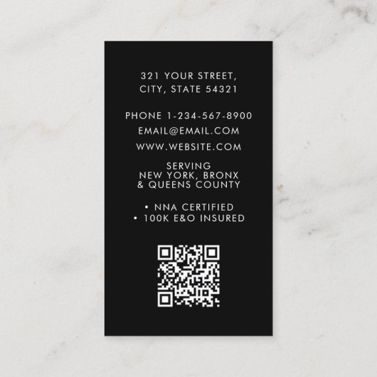 ミニマリスト公証人署名エージェントプロフェッショナルブラック 名刺 (裏面)