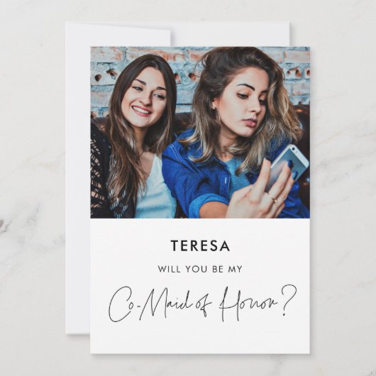 ミニマリスト共同メイド・オブ・オーナー（花嫁付き添い人）提案の写真カード 招待状 (正面)