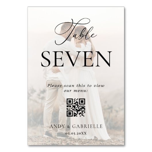 ミニマリスト写真とQRコード結婚のメニュー テーブルナンバー (正面)