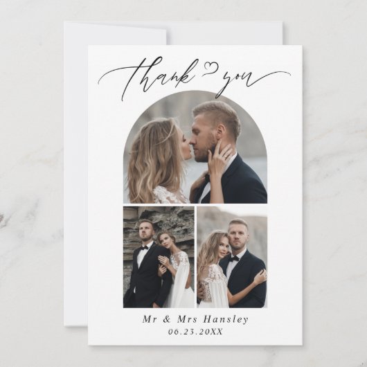 ミニマリスト写真アーチエメラルドグリーン結婚ズ サンキューカード (正面)