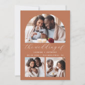 ミニマリスト写真アーチコラージテラコッタ結婚ズ 招待状 (正面)